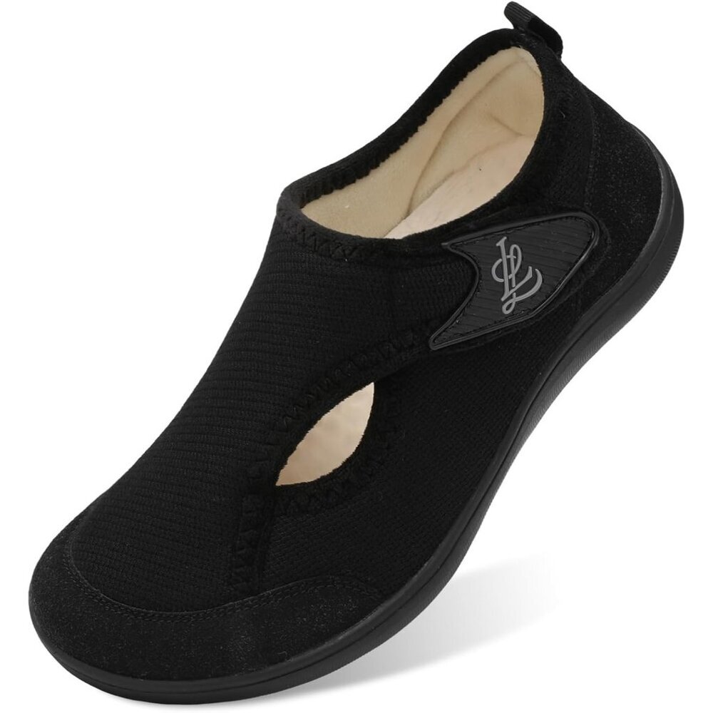 〽️Women's Slippers Black Adjustable Arthritis House Shoes Hook and Loop Closure